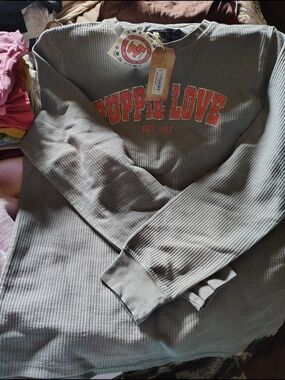 Puppie Love Women's Long Sleeve Thermal Tee - Olive Green